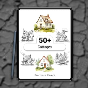 Cottages Procreate Stamps | 50+ Rustic Cottage Stamp Set | Procreate Cabin & House Brush Set | Digital Art Stamp Bundle