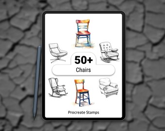 Chaises Procreate Timbres | 50+ jeu d'estampes pour chaises et sièges | Ensemble de brosses pour meubles Procreate | Lot de timbres d'art numérique | Kit d'estampes Procreate
