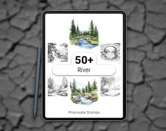 Procreate River Stamps Bundle | 50+ River & Nature Procreate Brushes | River Procreate Stamps for Digital Art | River Procreate Brushes