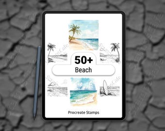 Beach Procreate Stamps Bundle, 50+ Beach & Sea Procreate Stamps Brushes, Procreate Digital Art Stamps Bundle, Beach stamps for Procreate
