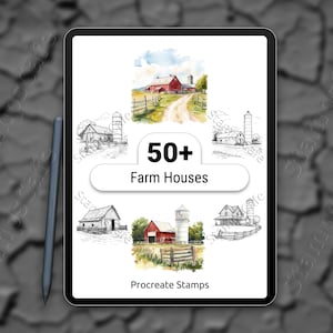 Farm Houses Procreate Stamps | 50+ Rustic Farmhouse Stamp Set | Procreate Country & Barn Brush Set | Digital Art Stamp Bundle