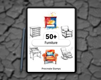 Tampons Procreate pour meubles | 50+ jeu d'estampes pour meubles de maison | Ensemble de pinceaux d'intérieur et de décoration Procreate | Lot de tampons d'art numérique