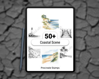 Procreate Coastal Scene Stamps | 50+ Coastal Procreate Stamp Brushes | Coastal Scene Procreate Stamps for Digital Art