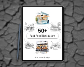 Fast Food Restaurant Procreate Stamps | 50+ Restaurant Stamp Set | Procreate Food Brush Set | Digital Art Stamp Bundle | Procreate Stamp Kit