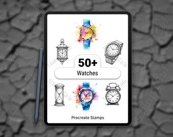 Watches Procreate Stamps | 50+ Stylish Watch Procreate Brush Set | Analog Digital Watch Procreate Stamps | Digital Art Stamp Bundle