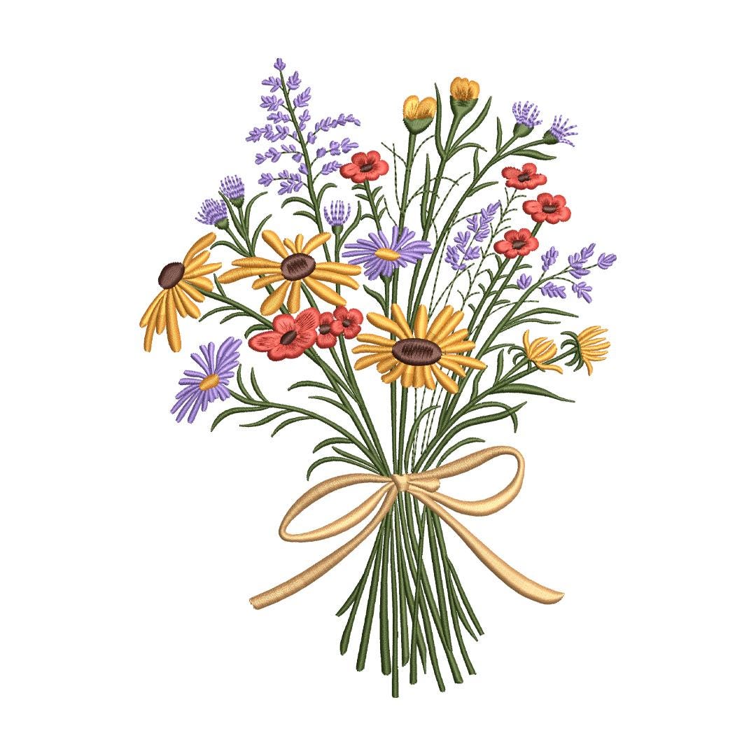 Floral Machine Embroidery File, Wild Flowers Embroidery File, Summer ...
