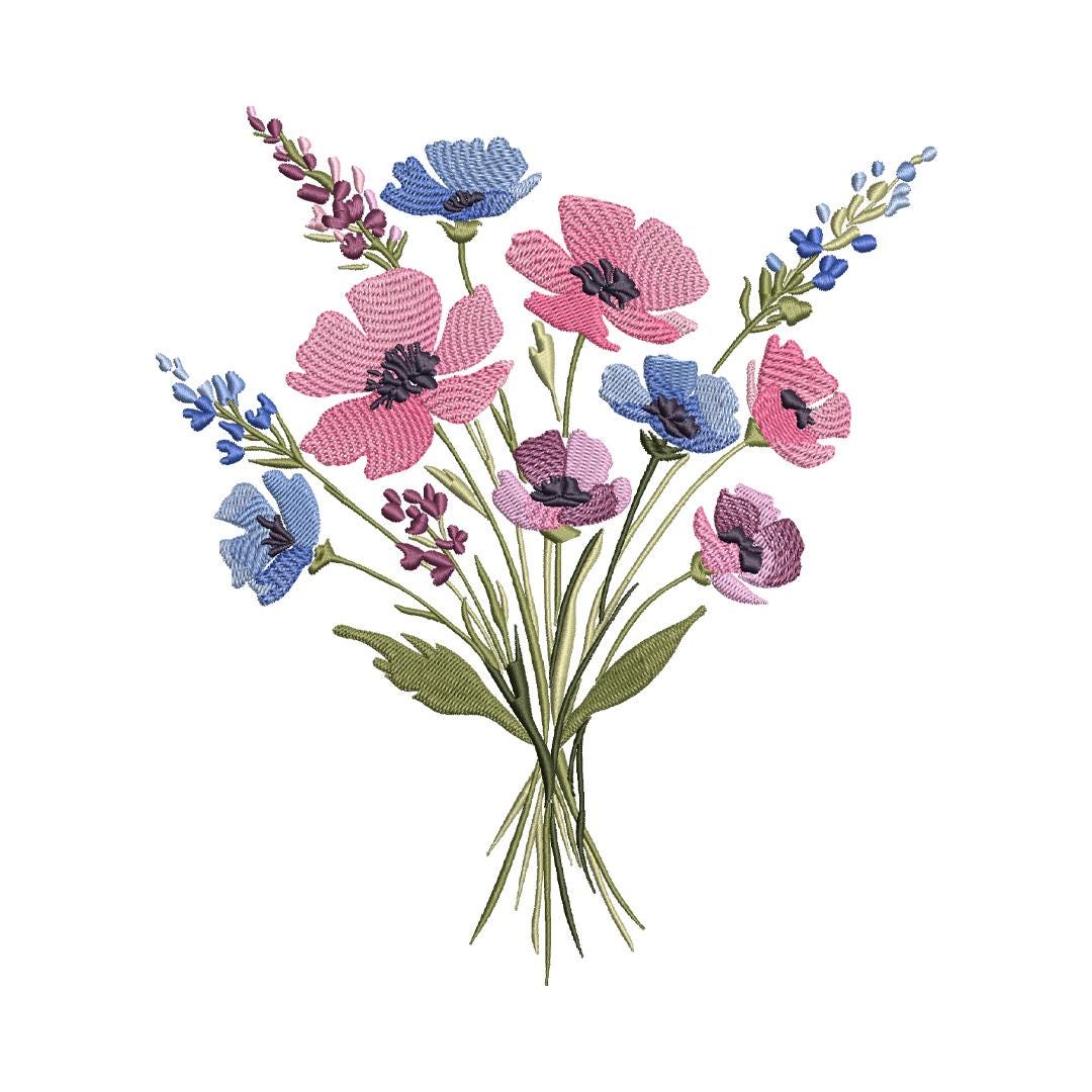 Floral Machine Embroidery File, Wild Flowers Embroidery File, Summer ...