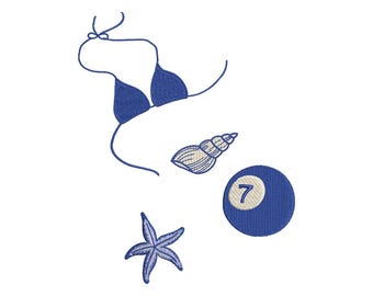 Bikini Embroidery Design, Summer Embroidery File, Beach File, Download 4 Sizes