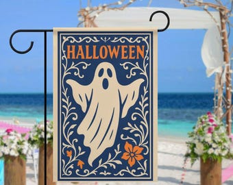 Vintage Ghost Garden Flag, Ghost Halloween Garden Flag, Ghost Lawn Sign, Fall Outdoor Decor, Ghost Garden Flag,Halloween garden flag 12“x18”