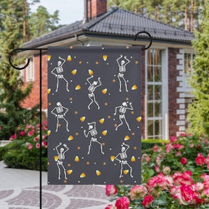 Bandera de jardín con esqueleto espeluznante, decoración de otoño para exteriores, bandera de jardín de Halloween, decoración de Halloween, decoración de Halloween para exteriores, 30 x 45 cm