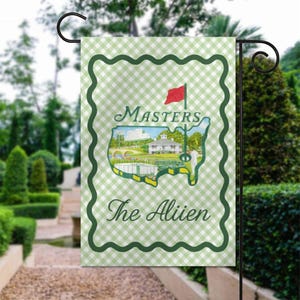 Bandera de jardín personalizada del Masters, Bandera de jardín del Masters, Bandera de jardín personalizada con borde festoneado, Torneo Masters, Semana del Masters, Bandera de jardín de golf
