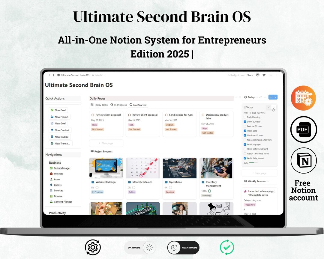 Second Brain OS Notion Template 2025 Edition | Business Dashboard for ...