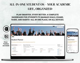 All-in-One Student OS Notion Template | Academic Planner, Tasks, Grades, Exams, Habits & Budget Dashboard