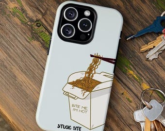 Funda para teléfono "China Box" pintada a mano: diseño de fideos y comida callejera asiática para iPhone 11-17 Pro Max y Samsung Galaxy S20-S25+