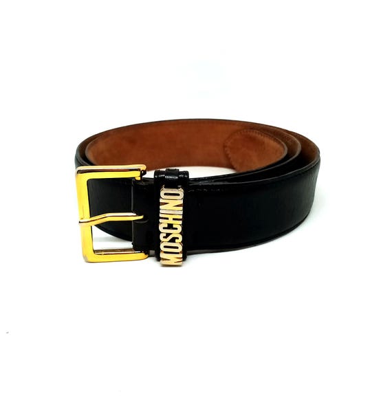 Vintage Moschino Black Leather Belt 96 Cm Women display picture 2