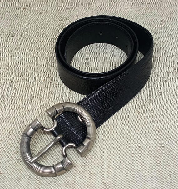Vintage Nanni Black Leather Belt – Lizard Embossed – Size 85  display picture 3
