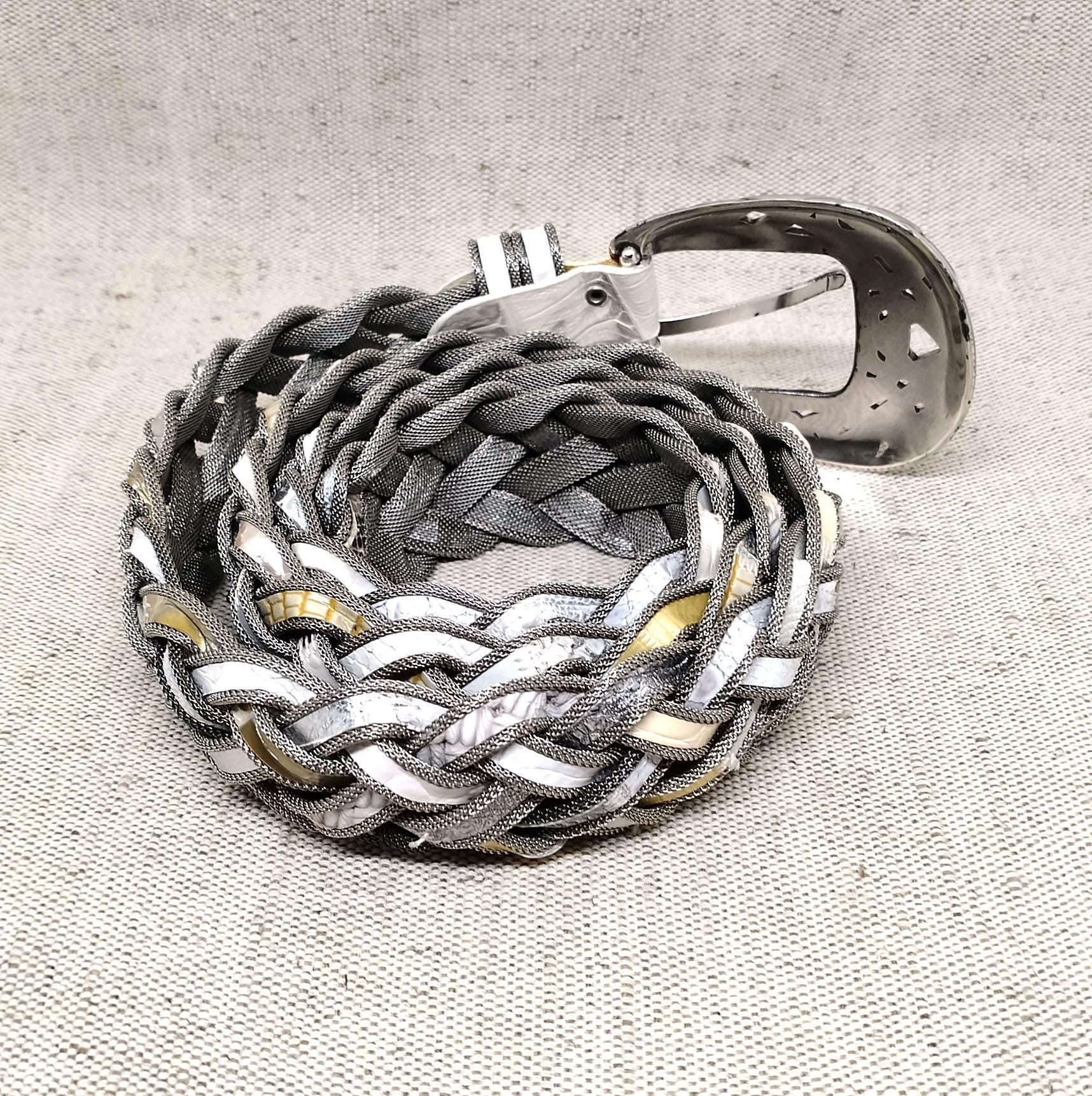Vintage Nanni Italy Metal Braided Belt With Leather Inserts 