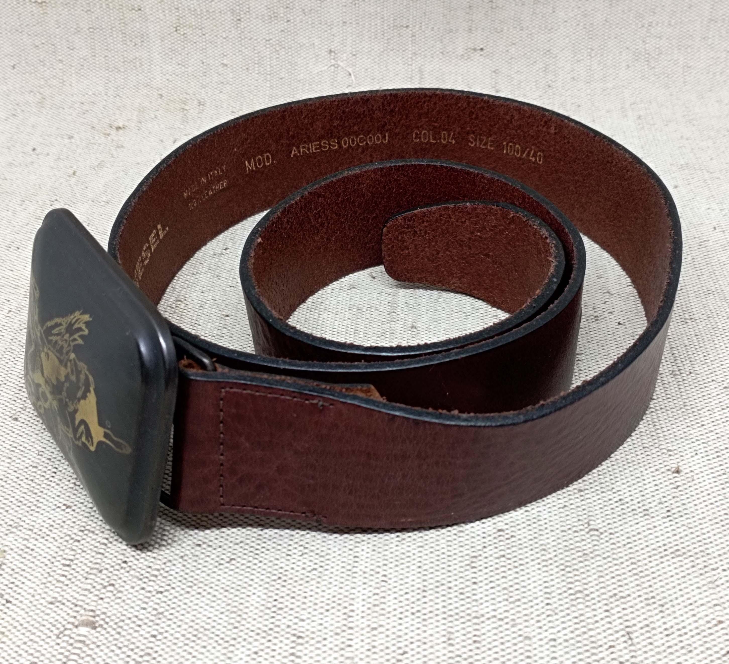 Diesel leather belt ベルト イタリア製 30 75cm Rare Diesel “only the Brave” Vintage Brown Leather Belt – Large