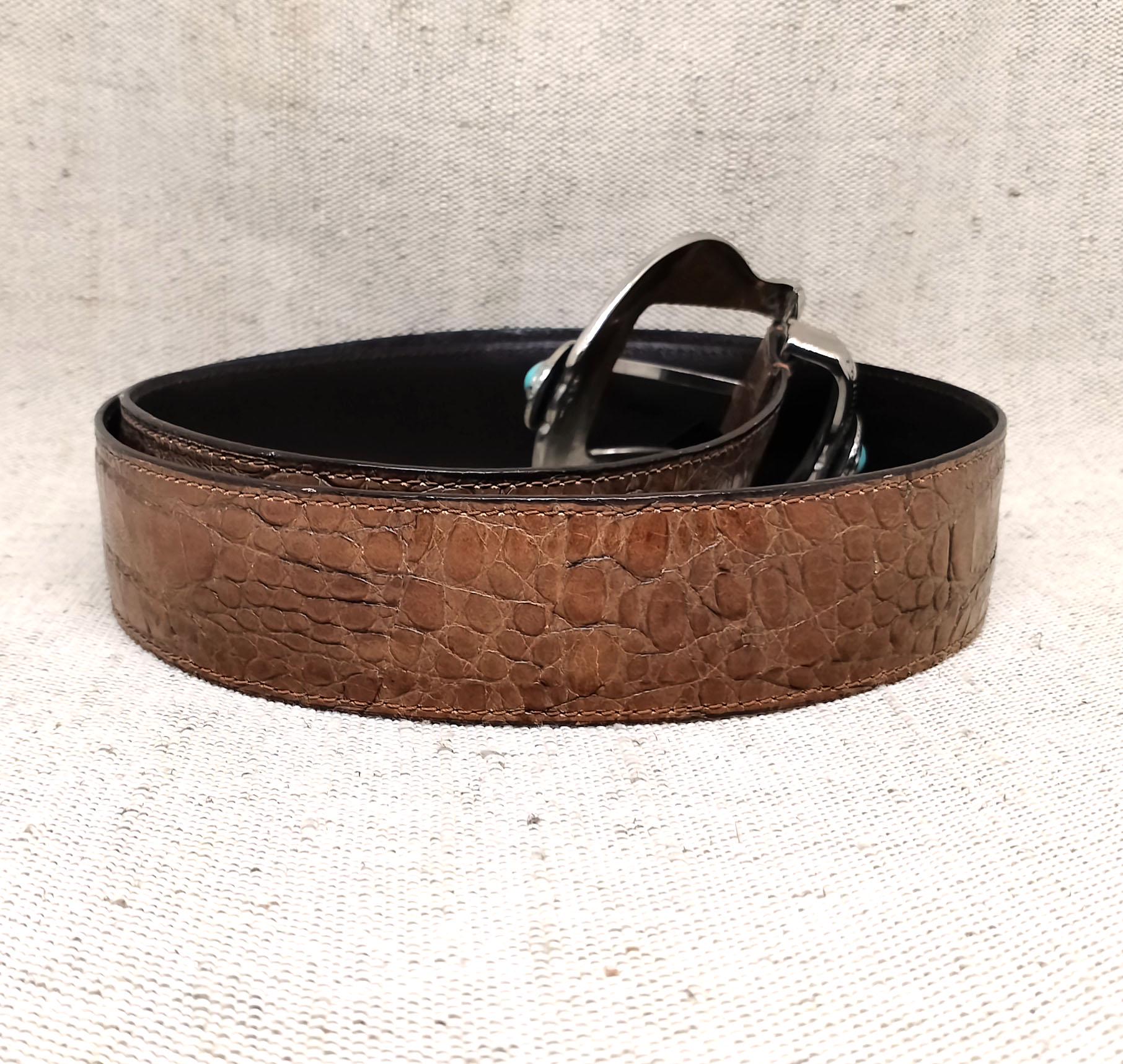 Vintage Nanni Italy Brown Leather Belt With Large Buckle 