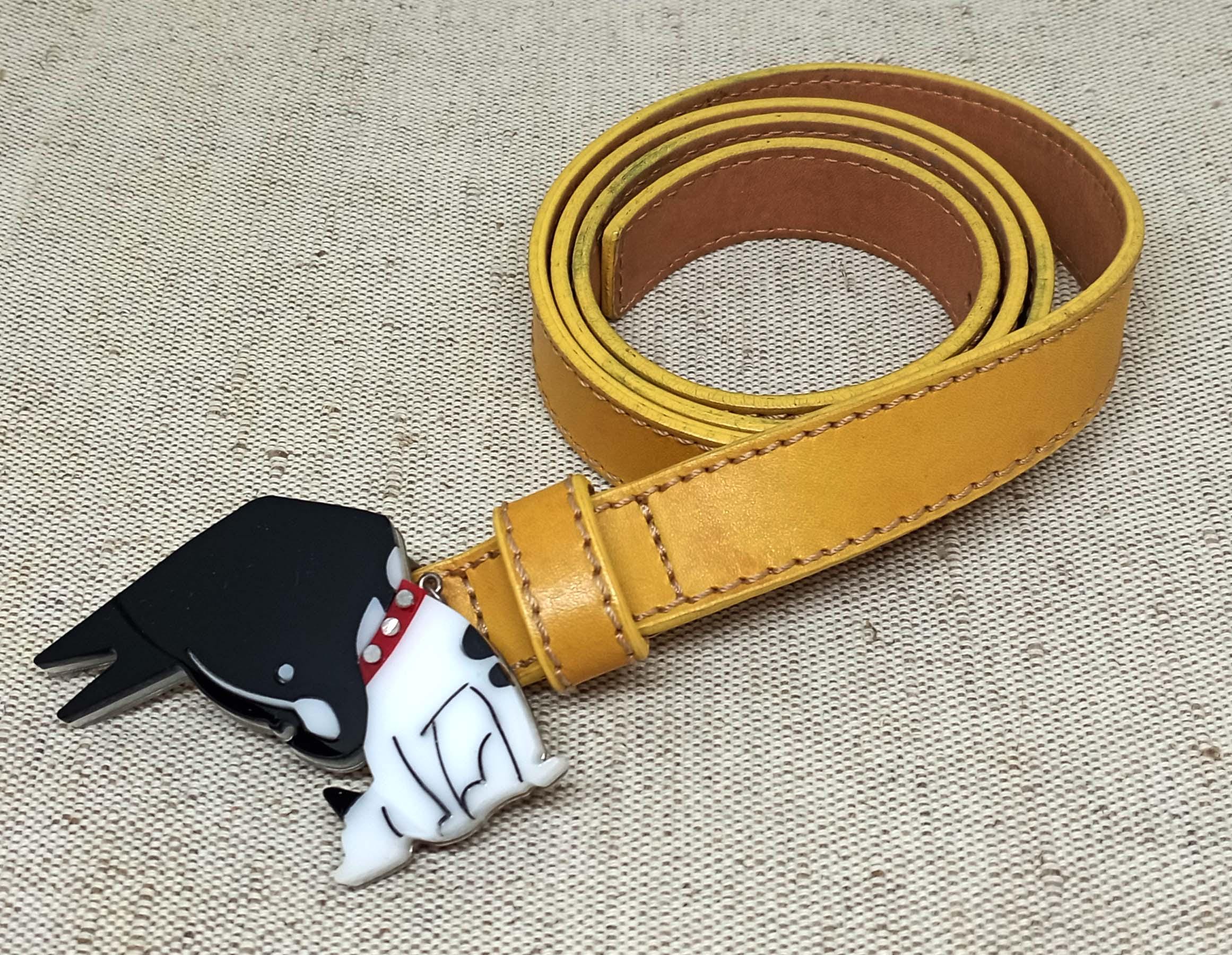 Rare DSQUARED2 Yellow Leather Belt With Dog Buckle – Size L – 90