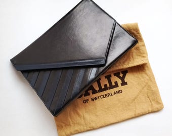 Vintage Bally Clutch Bag 90s Les Accessoires Switzerland RIRI Zip G+S Closure Minimalist Designer Pouch