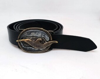 VTG Made In Italy GIORGIO ARMANI Black Velvet Leather Belt Giorgio Armani Dark Blue Velvet Buckle Waist Belt 55CM  main image 3