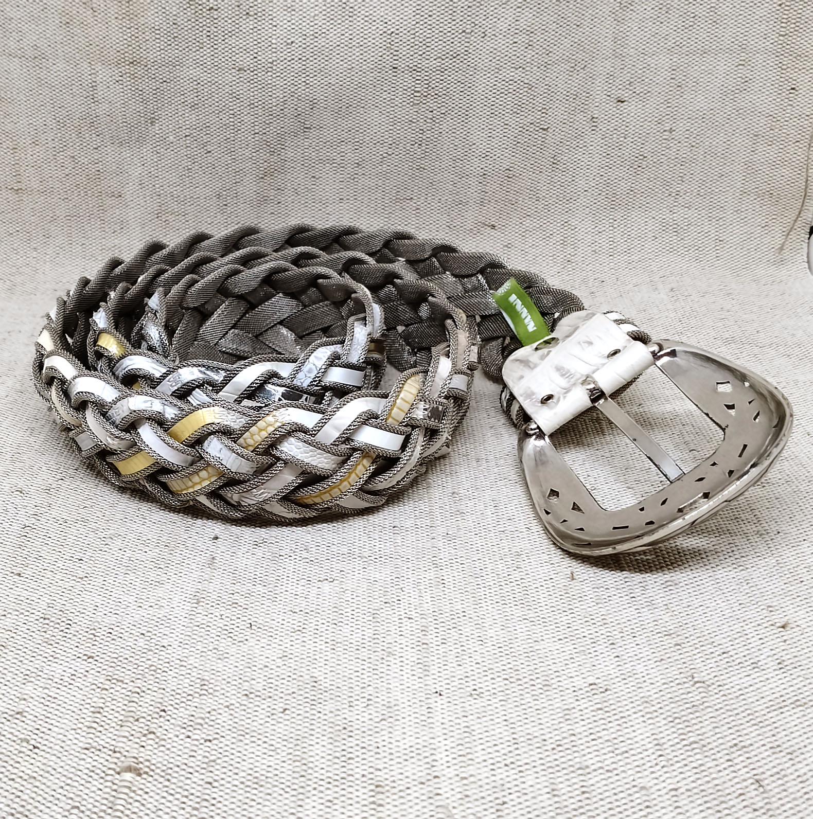 Vintage NANNI Belt Womens 90/36 Braided Metal Mesh Brass Chain Link Made Italy Vintage Nanni Italy Metal Braided Belt With Leather Inserts  main image 4