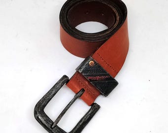 Vintage DIESEL Black Cow Leather Belt With Logo Jeweled Belt