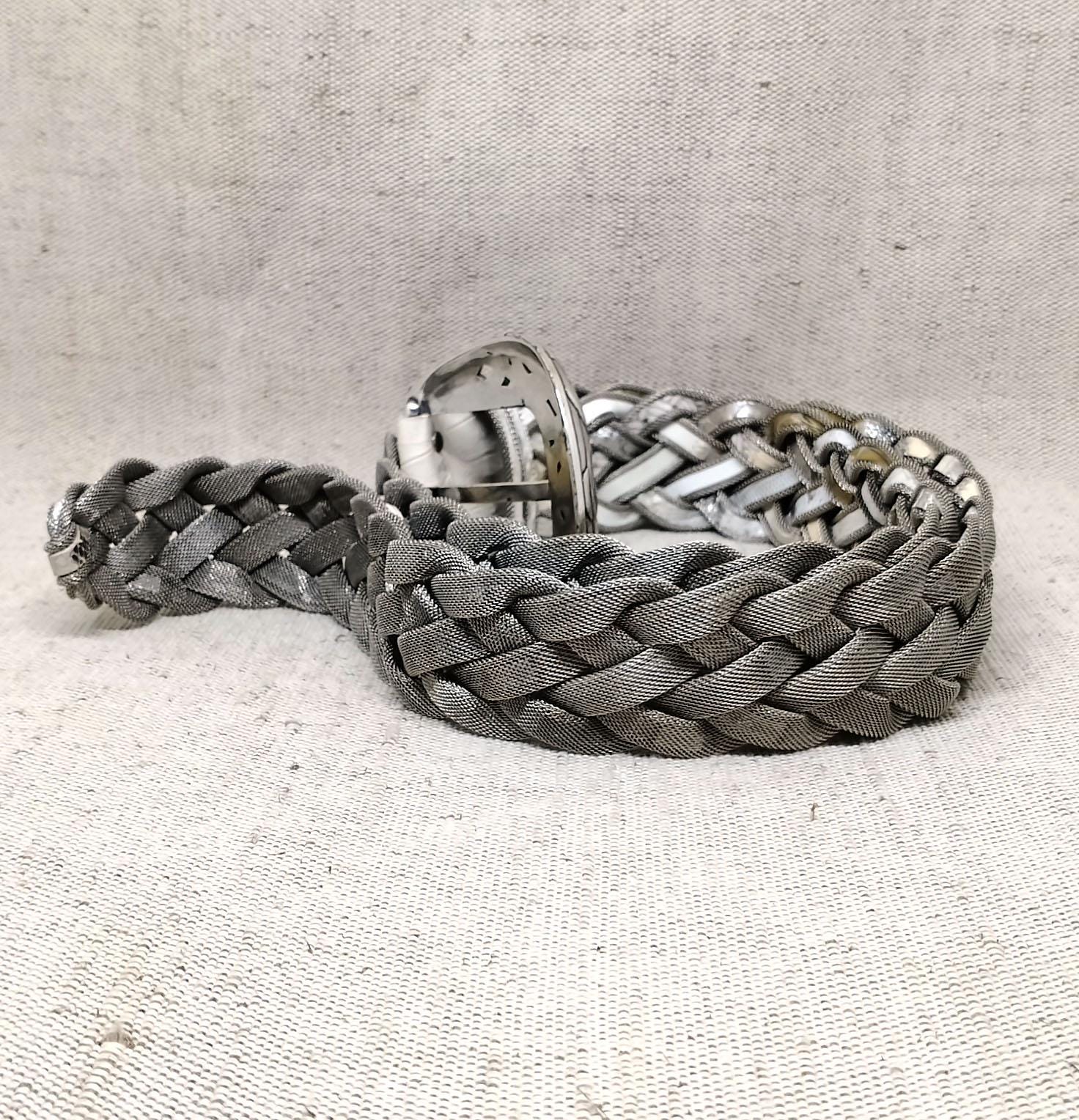Vintage Nanni Italy Metal Braided Belt With Leather Inserts 