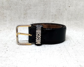 80s Moschino Redwall Belt, Wide Black Leather Belt, Gold  display picture 3