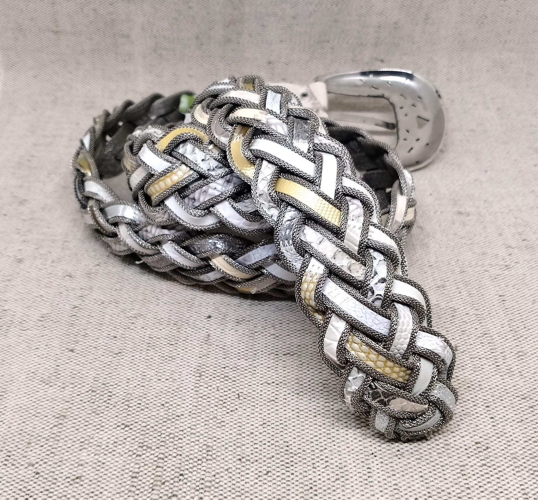 Vintage NANNI Belt Womens 90/36 Braided Metal Mesh Brass Chain Link Made Italy Vintage Nanni Italy Metal Braided Belt With Leather Inserts  main image 3