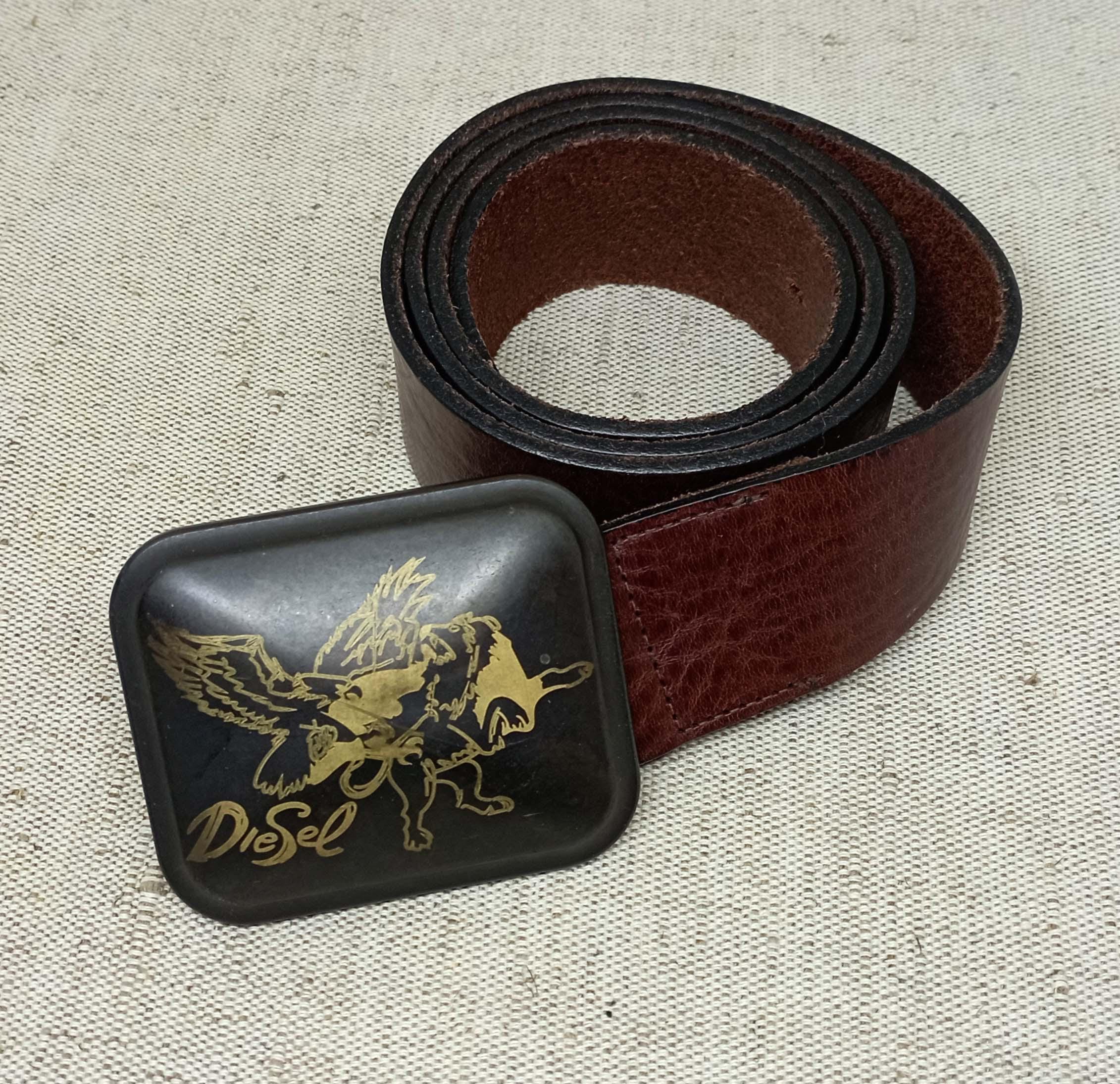 Diesel leather belt ベルト イタリア製 30 75cm Rare Diesel “only the Brave” Vintage Brown Leather Belt – Large