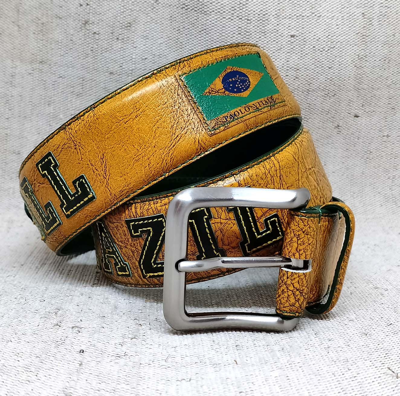 Rare Handcrafted Paolo Vitale Leather Belt – Brazil Football Logo