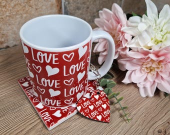 Valentine's love mug, Coaster and keyring Gift sets.