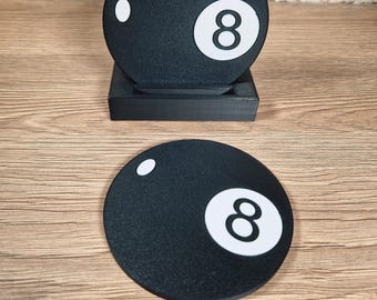 Black 8 Ball, Coaster, Optional Display Stand. Also Available As A Gift Set.