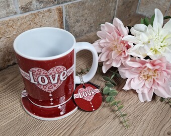 Valentine's love mug, Coaster and keyring Gift sets.