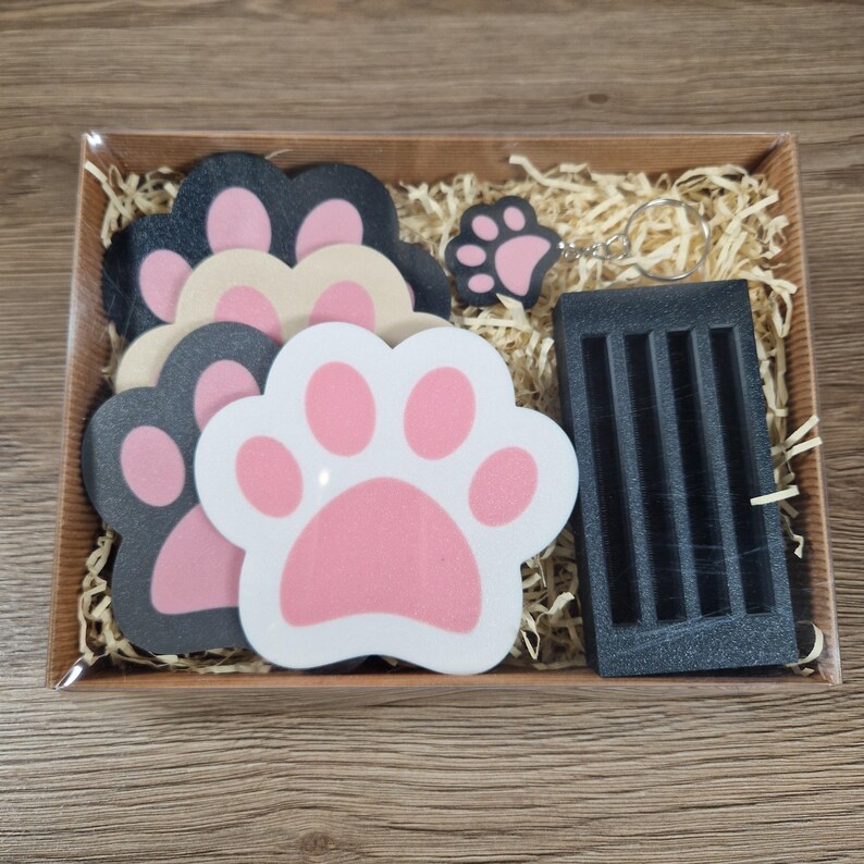 Paw Prints Coaster, with optional Display Stand, Available Also As A Gift Set. Gift set