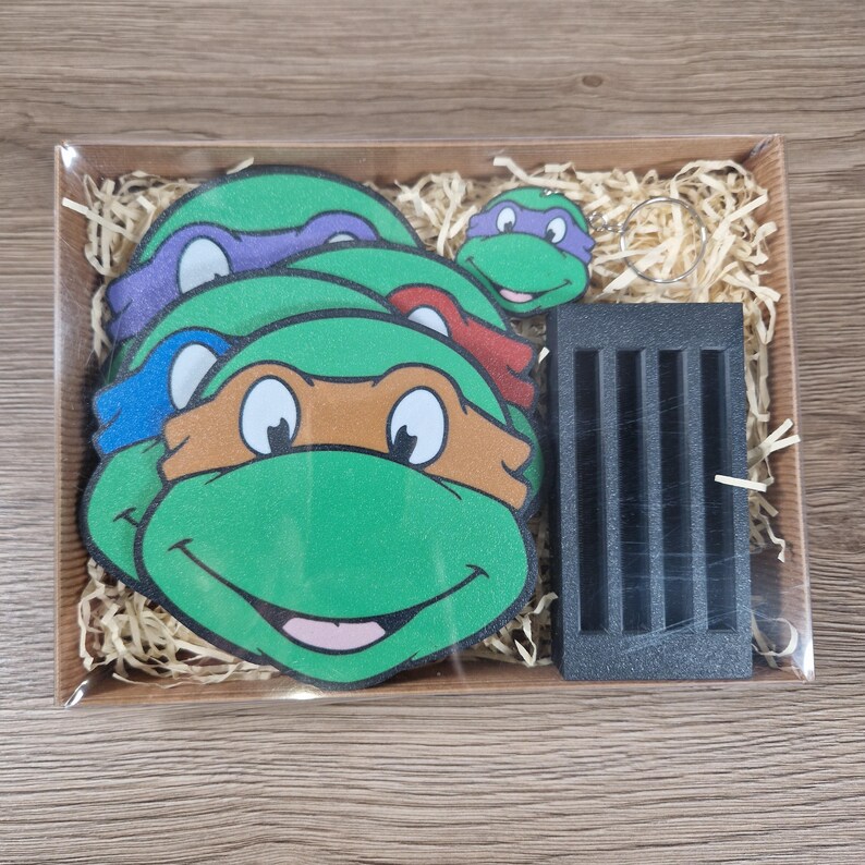 Posavasos de las Tortugas Ninja, con base opcional. TMNT. Set de regalo disponible. Gift Set