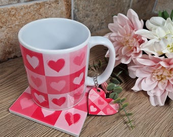Valentine's love mug, Coaster and keyring Gift sets.