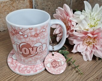 Valentine's love mug, Coaster and keyring Gift sets.