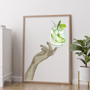 Digitales Poster Cocktail-Hand – Sommerliches Wandbild zum Download | Gin Tonic Kunst für Küche, Bar oder Wohnzimmer, Summer Wall Art