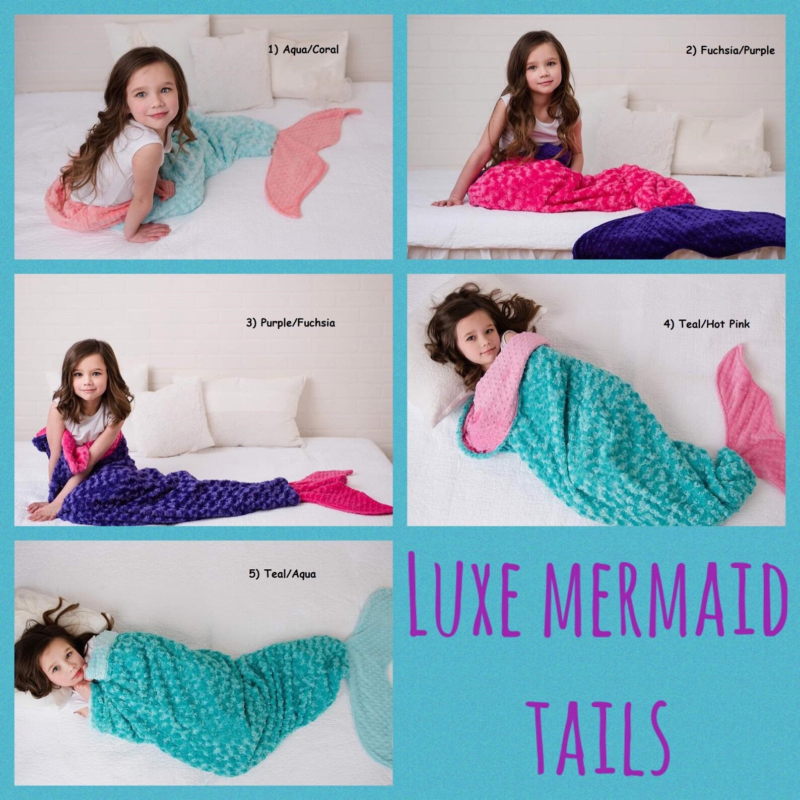 Girls Minky Dot Mermaid Tail Blanket - Large Purple Velboa Snuggle Blanket, 59 Inches - View #5