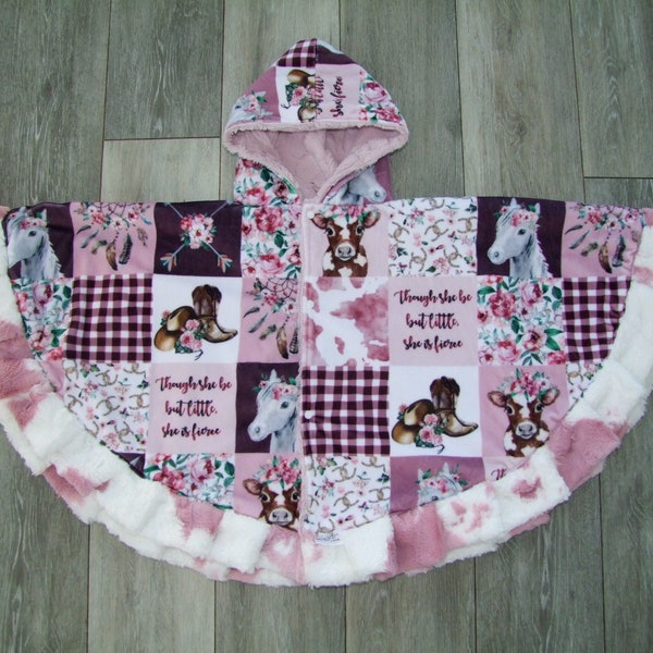Cowgirl Poncho - Girl Poncho - Baby Ponchos - Minky Ponchos - Child Ponchos -  Horses and Cow  PONCHO- Car Seat Safe- All MINKY-