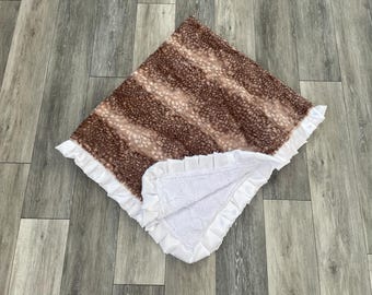 Luxe Fawn Minky Blanket with Satin Ruffles