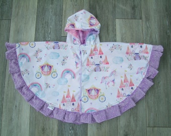 Princess Poncho - Girl Poncho - Baby Ponchos - Minky Ponchos - Child Ponchos -  Fairy Tale PONCHO- Car Seat Safe- All MINKY-