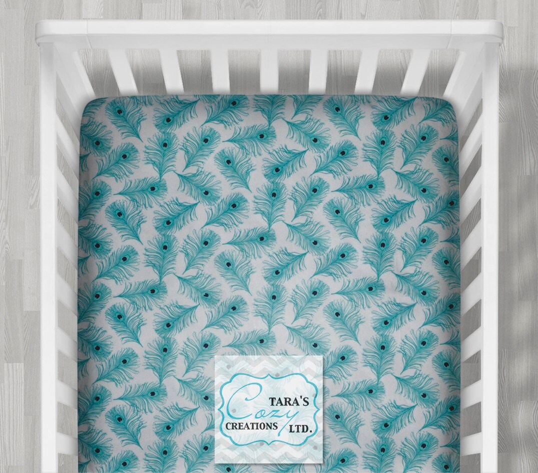 Teal Peacock Minky Crib Sheet / Peacock Crib Sheet / Twin Etsy