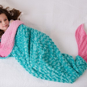 Mermaid Tail Mermaid Blanket Mermaid Sleep Sack Minky Mermaid Tail Girls Bedding-Minky Bedding Coral Mermaid Blanket #4 teal/hot pink