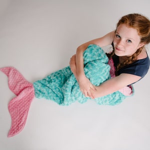Child up to Adult Size Mermaid Tail Blanket Mermaid Tail Sleep Sack Purple Pink Large Size Mermaid Tail MINKY #4 teal/hot pink