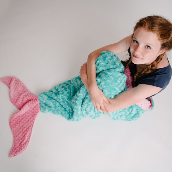 Child up to Adult Size Mermaid Tail Blanket- Mermaid Tail Sleep Sack- Purple Pink- Large Size Mermaid Tail- MINKY-