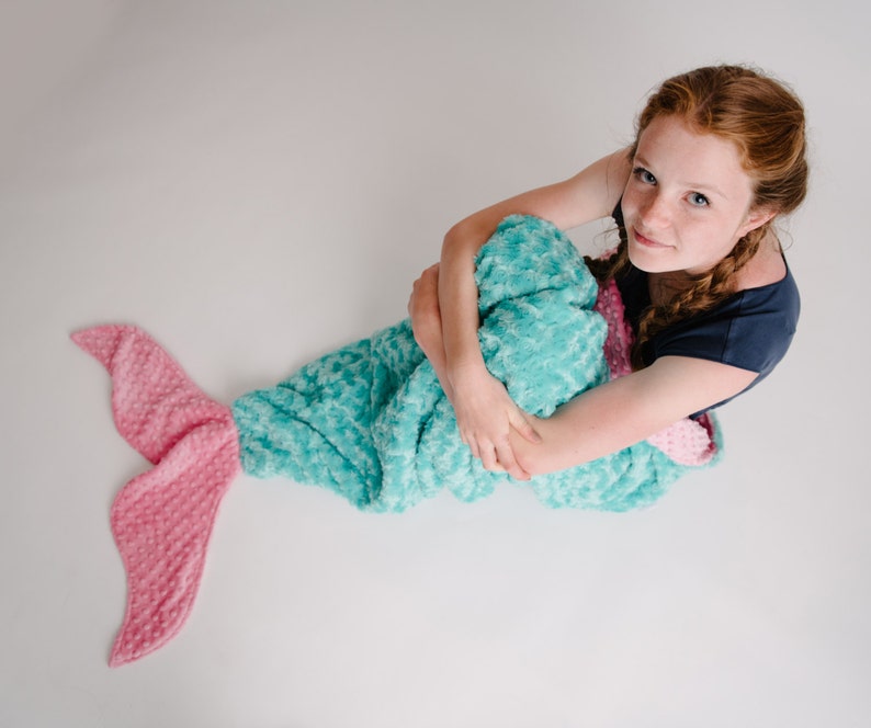 Child up to Adult Size Mermaid Tail Blanket Mermaid Tail Sleep Sack Purple Pink Large Size Mermaid Tail MINKY #4 teal/hot pink
